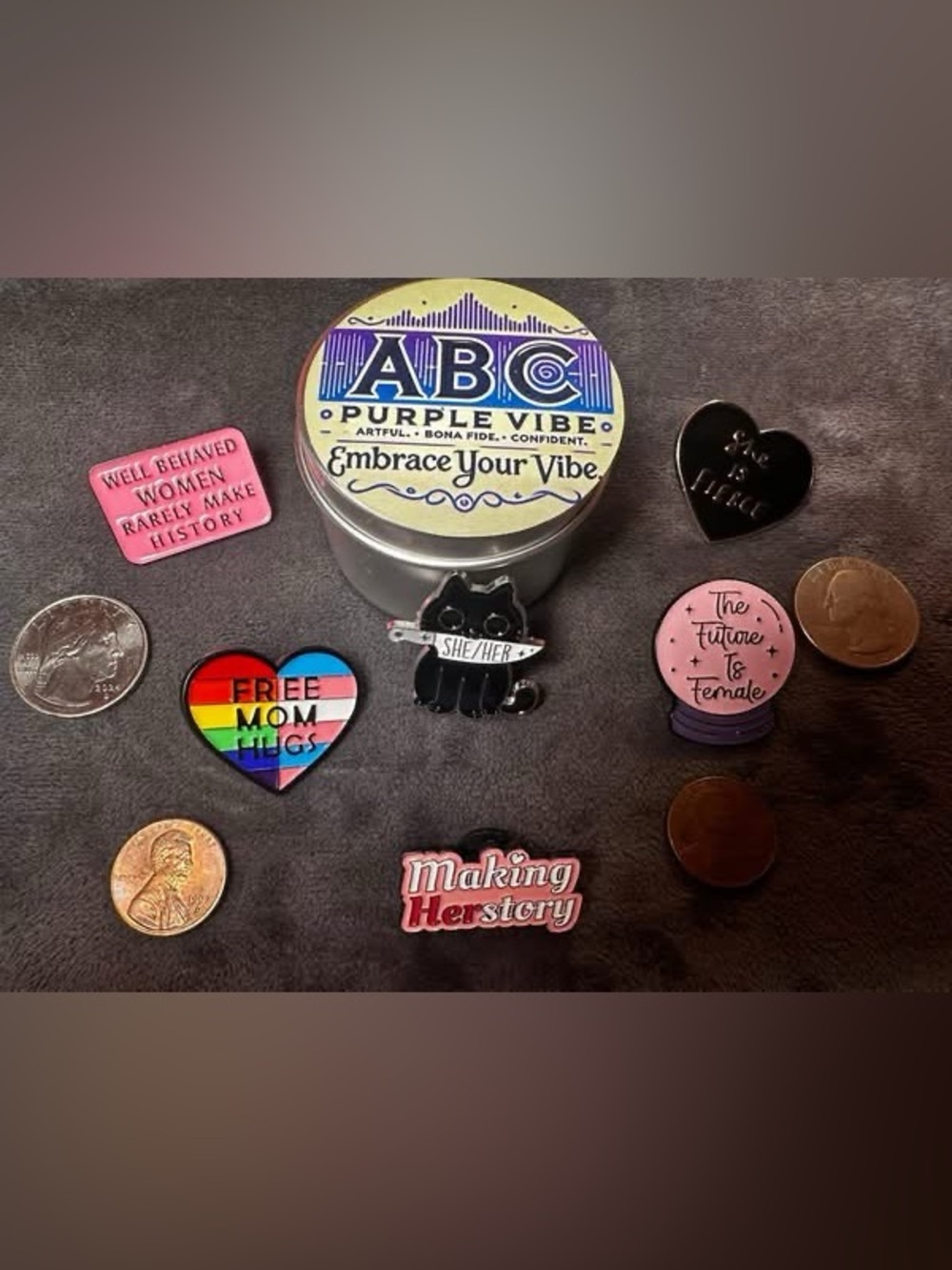 🩷♀ Feminist & 🌈 Pride Enamel Pins |Pronoun Self Love Bundle 21 set & mini candle - Picture 3 of 4